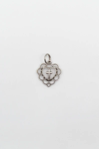 Minimalist Kalp Motifli Haç Kolye Ucu - Antik Gümüş Kaplama ürün görseli 1