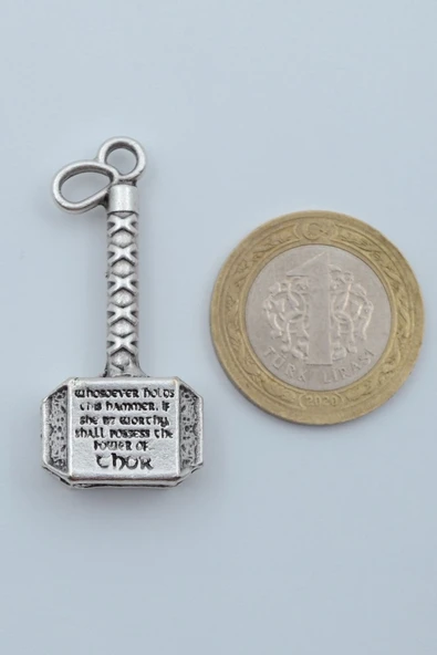 Thor Çekici Gümüş Kaplama Kolye Ucu - Resim 3