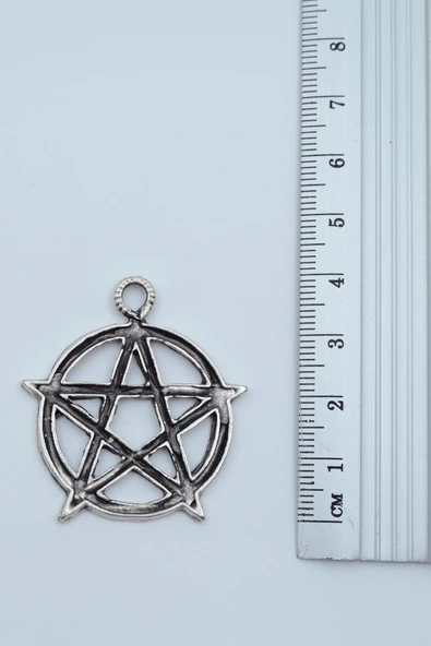 Pentagram Yıldızı Gümüş Kaplama Örme Zincir Kolye - Resim 3