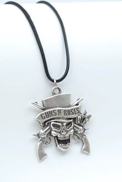 Guns'n Roses Gümüş Kaplama Deri İp Kolye ürün görseli 1