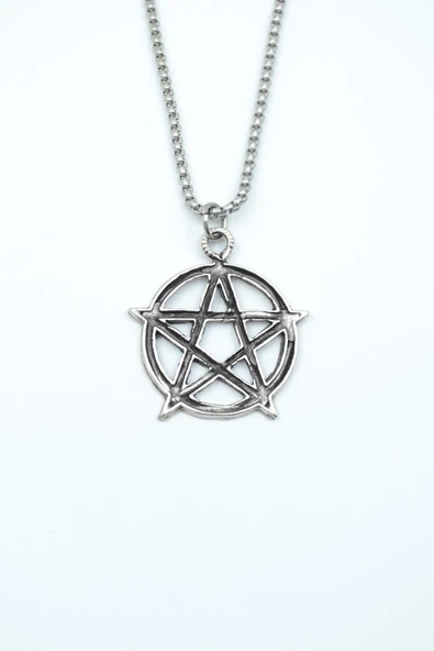 Pentagram Yıldızı Gümüş Kaplama Örme Zincir Kolye ürün görseli 1