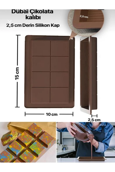 Dubai Çikolatası Yapma Kalıbı, Gıdaya Uygun, Koku Yapmaz, Silikon, 8 Bölmeli 15x10cm ECOLUX SİLİKON ürün görseli 1