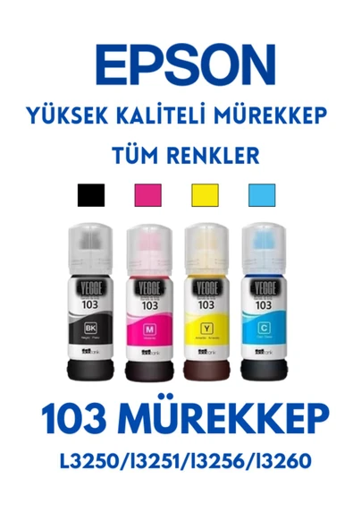 Epson 103 Muadil Mürekkep L3250/l3251/l3256/l3260 103 Uyumlu Mürekkep 4 Renk Takım Kartuş Mürekkep ürün görseli 1