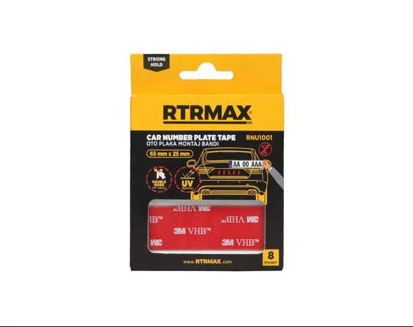 RNU1001 Çift Taraflı Oto Plaka Montaj Bandı 65 mm x 25 mm - 8 Adet ürün görseli 1