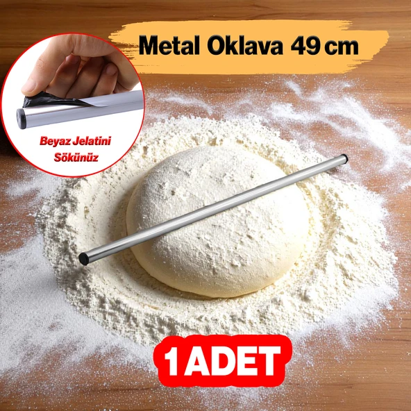 Alüminyum Silindir Yuvarlak Metal Oklava Tekli 49 cm Mutfak Börek Hamur Un Yufka Açma Krom Renk ürün görseli 1
