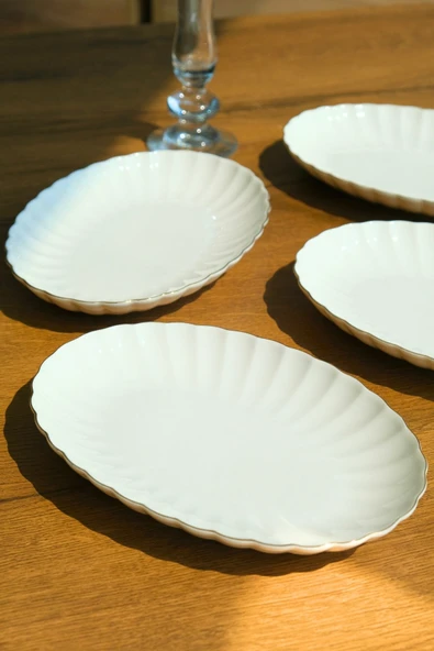 Kütahya Porselen Bone Luz Altın File Kayık Tabak 24x17cm BNLZF24KY20 4 lü ürün görseli 1