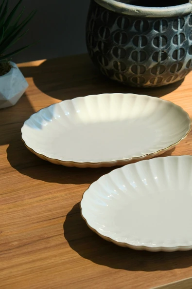 Kütahya Porselen Bone Luz Altın File Kayık Tabak 24x17cm BNLZF24KY20 2 li ürün görseli 1