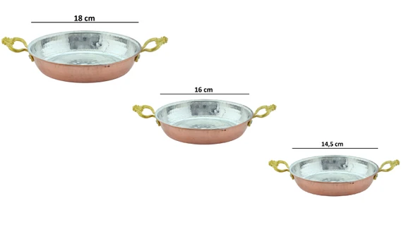 El Yapımı 3 lü Set (14.5cm,16cm,18cm) Bakır Sahan Tava Seti ürün görseli 1