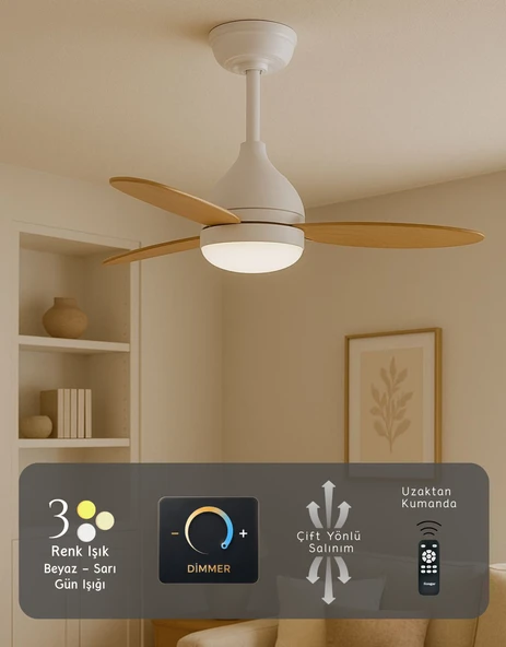 Süper Sessiz 3 Renk Uzaktan Kumandalı Dimmer Ayarlı Özel Bambu 95 CM Kanatlı Tavan Vantilatörü BL Isınmaz Motor ürün görseli 1