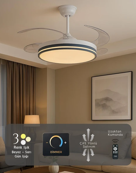 German Kuhle Antrasit Tavan Vantilatörü 3 Renk Led Gizli Pervaneli Kumandalı Dimmer Ayarlı Bl Sistem Isınmaz Motor ürün görseli 1