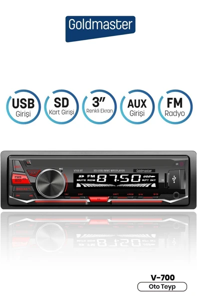 Goldmaster V700 Bt Bluetooth Radyo Oto Teyp ürün görseli 1