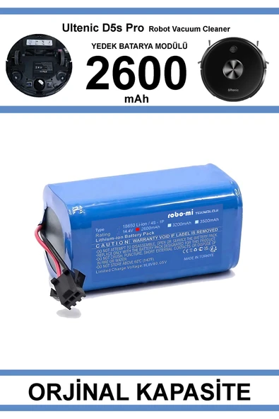 robo-mi Ultenic D5S Pro 2600mAh Robot Süpürge Bataryası - Gerçek Kapasite, Maksimum Güvenlik ürün görseli 1
