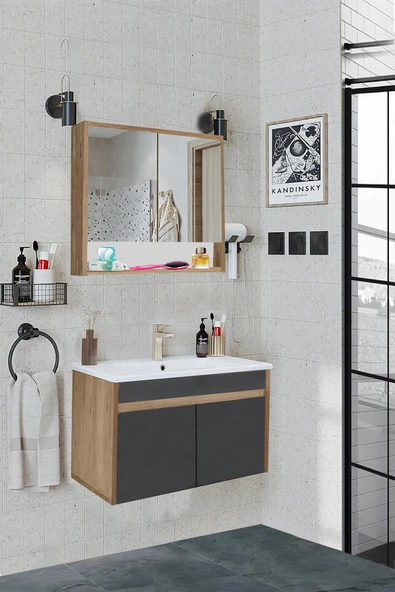 Alfa Banyo Seren-A-EA 80 cm Seramik Lavabolu banyo dolabı takımı ürün görseli 1