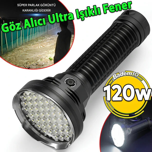 120W Usb Şarjlı Yüksek Işıklı LED Taktik El Feneri Süper Parlak Işık Su Geçirmez Gece Kamp Acil ürün görseli 1