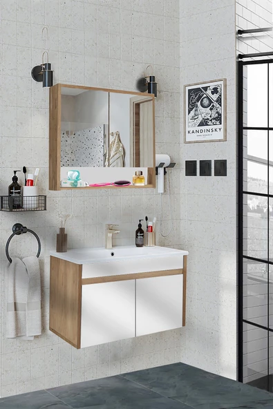 Alfa Banyo Seren-B-EA 80 cm Seramik Lavabolu banyo dolabı takımı ürün görseli 1