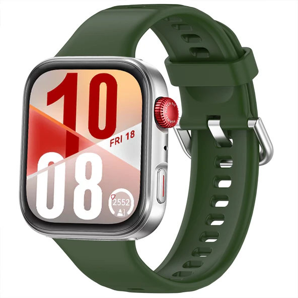 Huawei Watch Fit 4 Fit 4 Pro İle Uyumlu Metal Tokalı Yumusaş Soft Silikon Kordon Kayış  Haki ürün görseli 1