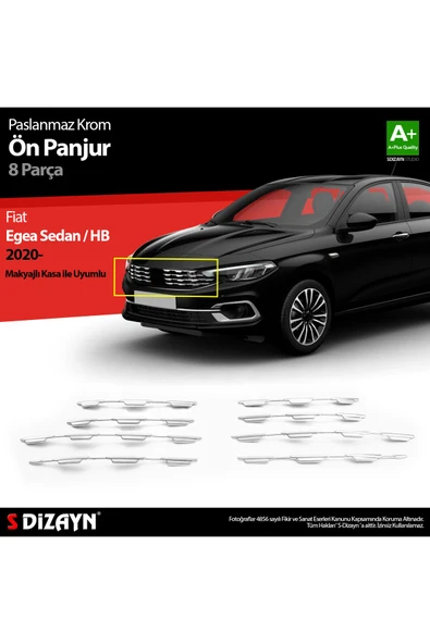 S-Dizayn Fiat Egea SD / HB Krom Ön Panjur Diamond Model 8 Prç 2020 Üzeri ürün görseli 1