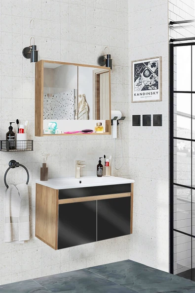 Alfa Banyo Seren-S-EA 80 cm Seramik Lavabolu banyo dolabı takımı ürün görseli 1