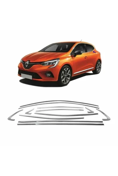 Renault Clio 5 Krom Cam Çerçevesi 12 Parça 2019 Ve Üzeri Paslanmaz Çelik Uyumlu ürün görseli 1