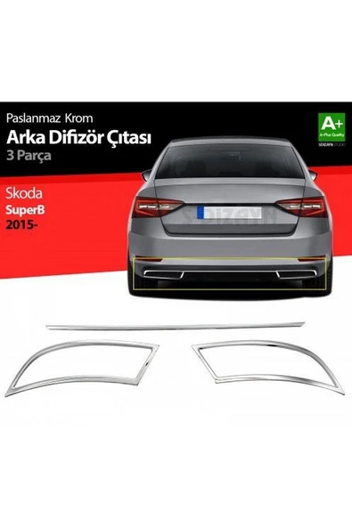 Skoda Süper -b 2015> Krom Egzoz Çerçevesi 3 Parça Paslanmaz Çelik ürün görseli 1