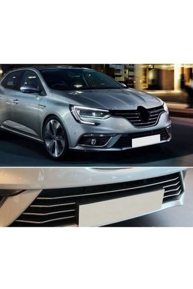 Renault Megane-4 2016-2020 Model Arası Krom Ön Tampon Çıtası 7 Parça Paslanmaz Çelik ürün görseli 1