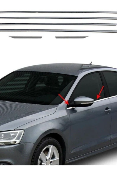 VW JETTA 2011-2023 MODELLER ARASI KROM CAM ÇITASI 6 PARÇA PASLANMAZ ÇELİK ürün görseli 1