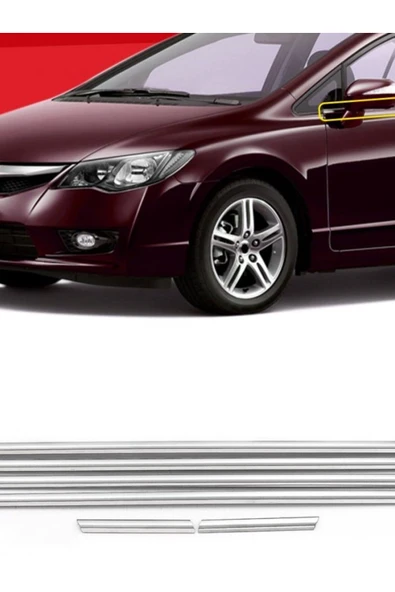 HONDA CIVIC FD6 2006-2011 MODELLER ARASI KROM CAM ÇITASI 6 PARÇA PASLANMAZ ÇELİK ürün görseli 1