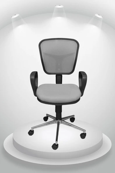 Porziyon Depar Krom - Fileli Ofis Büro Öğrenci Çalışma Koltuğu - Sandalyesi Gri ürün görseli 1