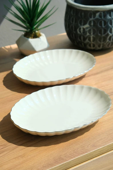 Kütahya Porselen Bone Luz Platin File Kayık Tabak 24x17cm BNLZF24KY220 2 li ürün görseli 1