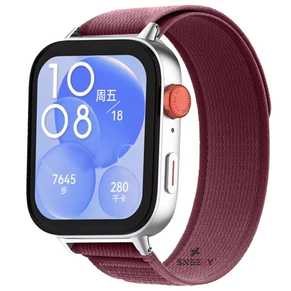 Huawei Watch Fit 3 İle Uyumlu Wander Trail Loop Nylon Hasır Kumaş Kordon  Kırmızı ürün görseli 1