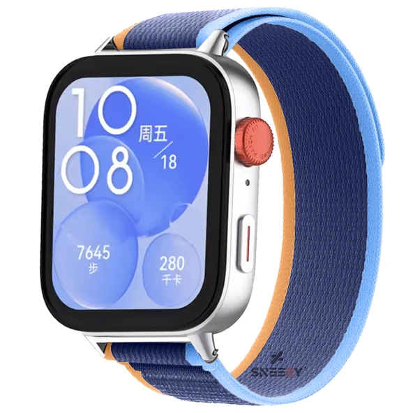 Huawei Watch Fit 3 İle Uyumlu Wander Trail Loop Nylon Hasır Kumaş Kordon  Koyu Mavi ürün görseli 1