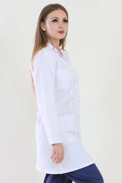 Moda Canel Uzun Boy Mono Yaka Beyaz Bayan Önlük - Resim 2