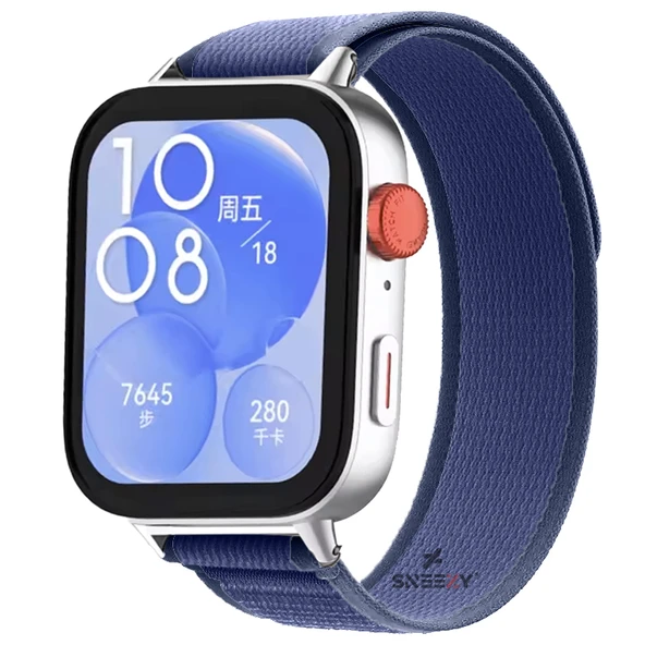 Huawei Watch Fit 3 İle Uyumlu Wander Trail Loop Nylon Hasır Kumaş Kordon  Lacivert ürün görseli 1