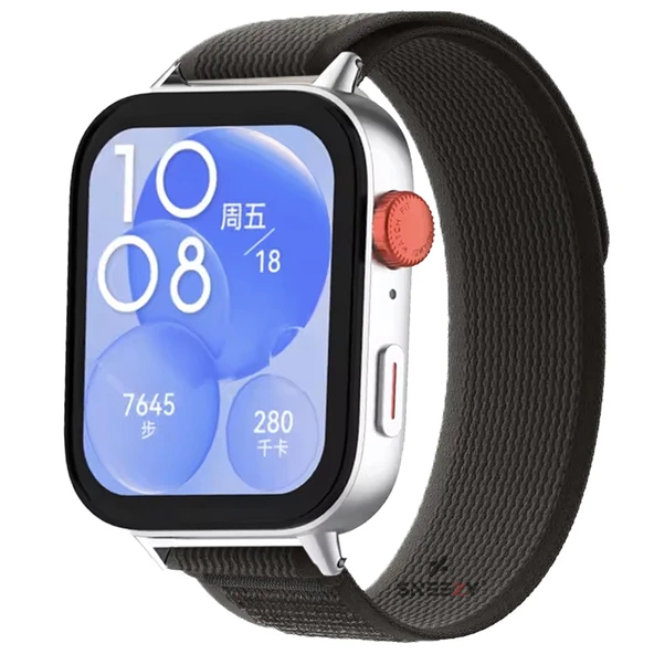 Huawei Watch Fit 3 İle Uyumlu Wander Trail Loop Nylon Hasır Kumaş Kordon  Siyah ürün görseli 1