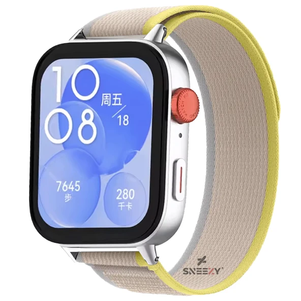 Huawei Watch Fit 3 İle Uyumlu Wander Trail Loop Nylon Hasır Kumaş Kordon  Sarı ürün görseli 1