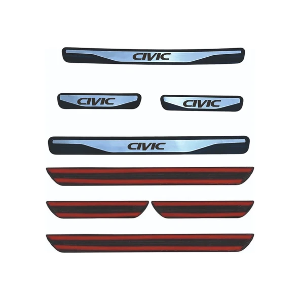 Civic Kapı Eşiği 2016-2021 New Krom Kapı Eşiği 4 Parça Paslanmaz Çelik - Resim 2