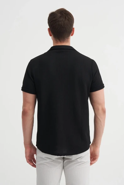 Cazador Örme Erkek K.Kol Gömlek Slim Fit Siyah 2000 - Resim 2