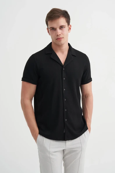 Cazador Örme Erkek K.Kol Gömlek Slim Fit Siyah 2000 ürün görseli 1
