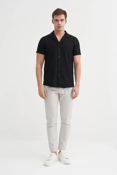Cazador Örme Erkek K.Kol Gömlek Slim Fit Siyah 2000 - Resim 3