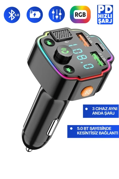 Transmitter Bluetooth FM Araç Kiti Kolay Bağlantı Araba Müzik Mp3 Çalar Oto Çakmaklık Hızlı Şarj ürün görseli 1