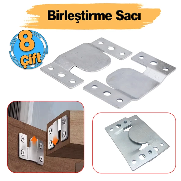 Metal (8 Çift Takım) Baza Başlık Mobilya Karyola Köşe Koltuk Birleştirme Sacı Saç Bağlama Braketi ürün görseli 1