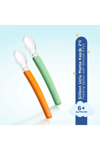 Silikon Uçlu 2'li Mama Kaşığı - Yeşil - Resim 2