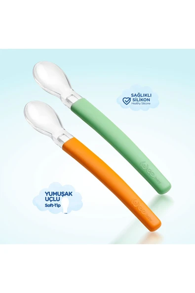 Silikon Uçlu 2'li Mama Kaşığı - Yeşil - Resim 3