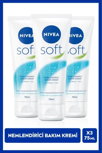 Soft Nemlendirici Bakım Kremi 75ml, Jojoba Yağı, E Vitamini, Yüz Vücut El, Yumuşak Cilt, X3 Adet ürün görseli 1