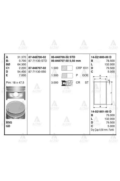 Goetze 87 Iss -71130-std Piston Segman Std Accent 1.5 12v 95-00 ürün görseli 1