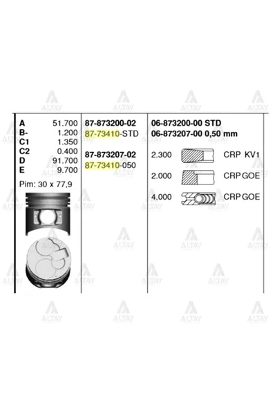 Goetze 87 ISS -73410-STD Piston Segman Std Canter 511 711 4M40 Adet ürün görseli 1
