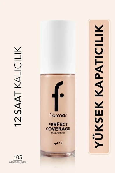 Flormar Perfect Coverage Yoğun Kapatıcı Su Bazlı Fondöten(PEMBE ALT TON) -105 Porcelain Ivory ürün görseli 1
