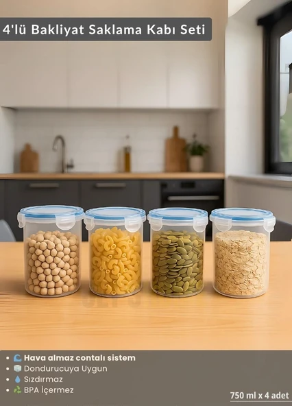 Erzak Saklama Kabı Seti 4'lü Bpa Free Gıda Kutusu Bpa Free Hava Almaz 750 ml ürün görseli 1