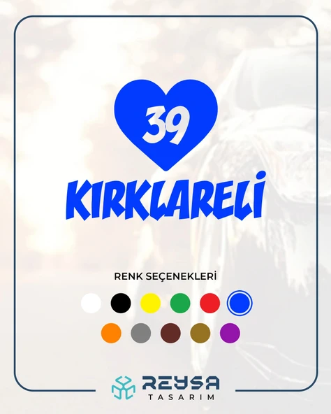 Kalpli 39 Kırklareli Araba Sticker 17x17 Cm Mavi ürün görseli 1