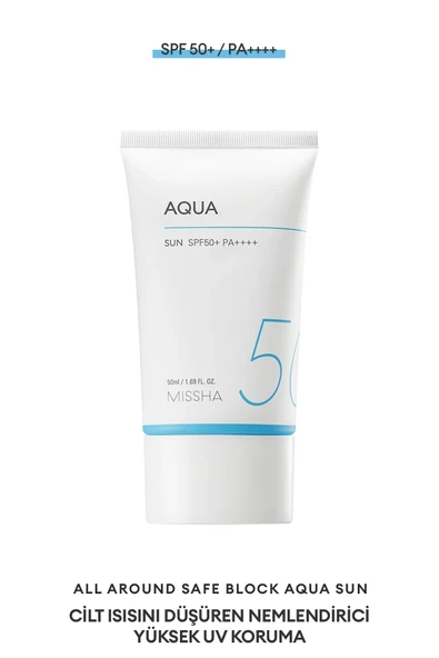 Missha Su Bazlı Güneş Koruyucu Nemlendirici Jel All Around Safe Block Aqua Sun Gel SPF50+/PA++++ (50ml) ürün görseli 1